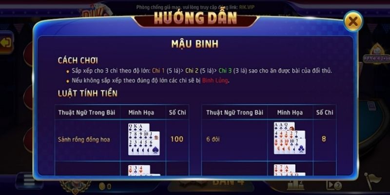 Luật chơi game bài Mậu Binh tại nhà cái Rikvip mà người chơi cần biết